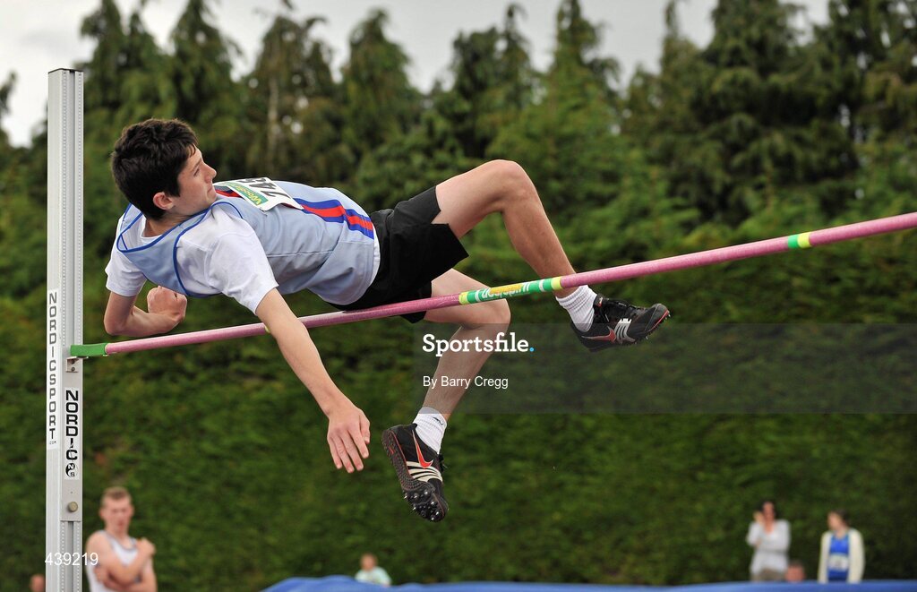 3 July 2010; Neil Gorey, Dundrum, Dublin, in action in the U-17 Boy's High Jump, during the Woodie's DIY AAI Juvenile Track & Field Championships. Tullamore Harriers Stadium, Tullamore, Co. Offaly. Picture credit: Barry Cregg / SPORTSFILE