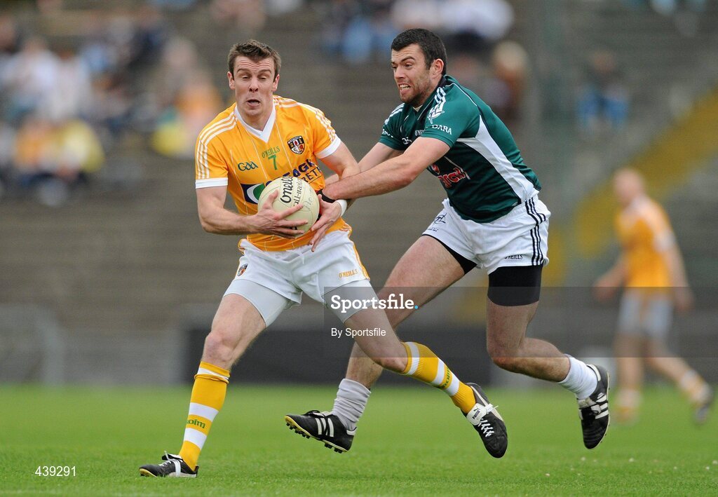 3 July 2010; James Loughrey, Antrim, in action against Padraig O'Neill, Kildare. GAA Football All-Ireland Senior Championship Qualifier Round 1 Replay, Antrim v Kildare, Casement Park, Belfast, Co. Antrim. Photo by Sportsfile