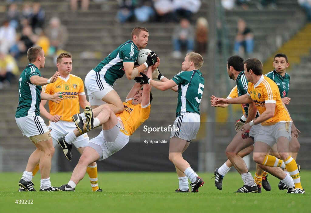 3 July 2010; Daryll Flynn, Kildare, in action against Kevin Niblock, Antrim. GAA Football All-Ireland Senior Championship Qualifier Round 1 Replay, Antrim v Kildare, Casement Park, Belfast, Co. Antrim. Photo by Sportsfile