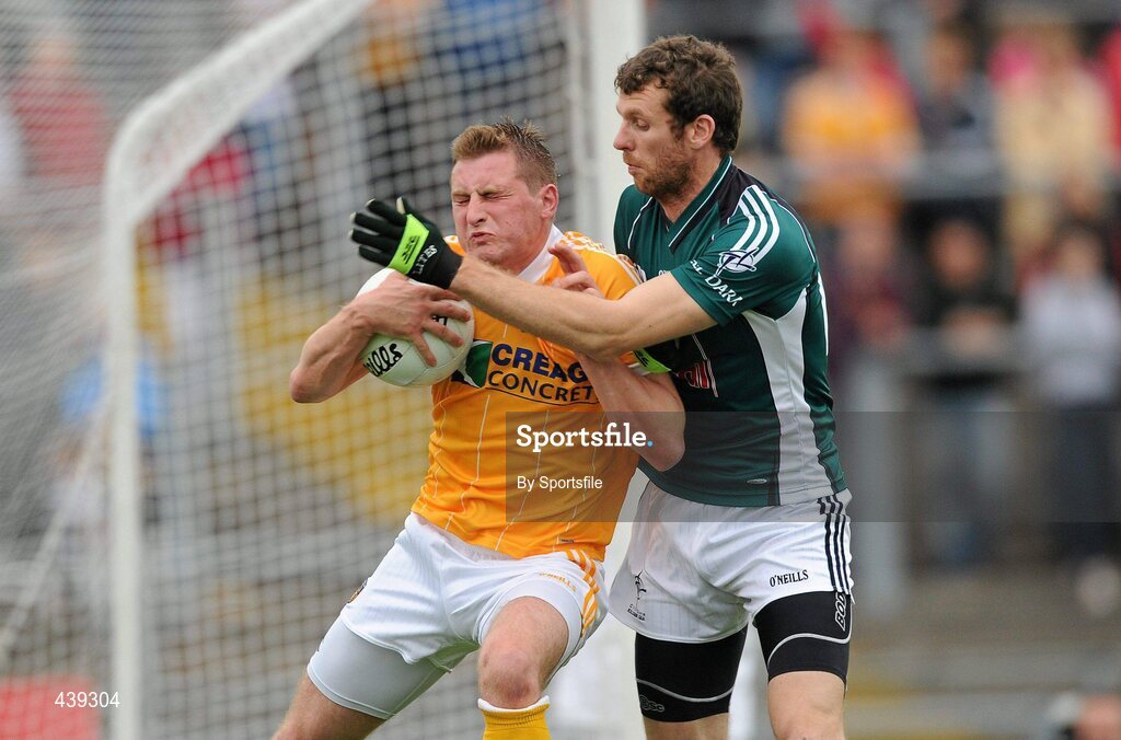 3 July 2010; Kevin McGourty, Antrim, in action against Ronan Sweeney, Kildare. GAA Football All-Ireland Senior Championship Qualifier Round 1 Replay, Antrim v Kildare, Casement Park, Belfast, Co. Antrim. Photo by Sportsfile