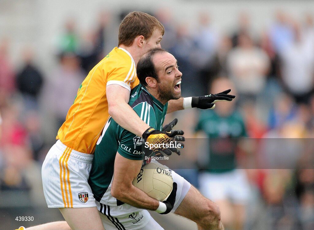 3 July 2010; Dermot Earley, Kildare, in action against Justin Crozier, Antrim. GAA Football All-Ireland Senior Championship Qualifier Round 1 Replay, Antrim v Kildare, Casement Park, Belfast, Co. Antrim. Photo by Sportsfile