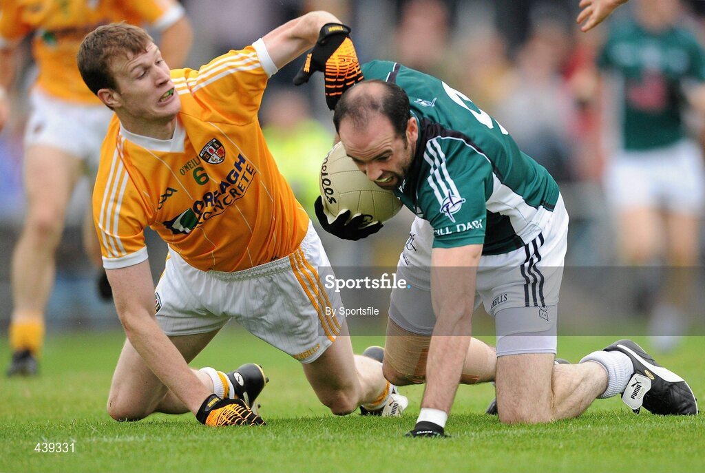 3 July 2010; Dermot Earley, Kildare, in action against Justin Crozier, Antrim. GAA Football All-Ireland Senior Championship Qualifier Round 1 Replay, Antrim v Kildare, Casement Park, Belfast, Co. Antrim. Photo by Sportsfile