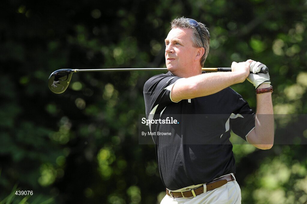 2 July 2010; Martin Lenihan, from Thomas Davis, GAA Club, Dublin, watches his drive from the second tee box during the FBD All-Ireland GAA Golf Challenge 2010 Leinster Final. Palmerstown House Golf Club, Co. Kildare. Picture credit: Matt Browne / SPORTSFILE