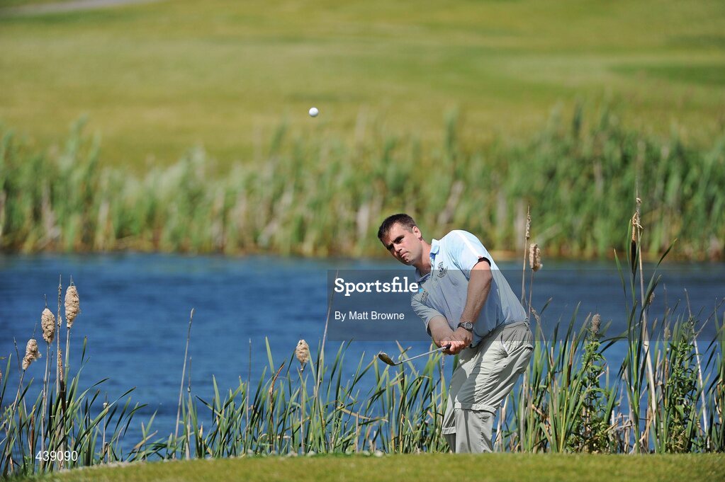 2 July 2010; Former Dublin footballer Martin Cahill, from St. Brigid's GAA Club, Dublin, pitches onto the 8th green during the FBD All-Ireland GAA Golf Challenge 2010 Leinster Final. Palmerstown House Golf Club, Co. Kildare. Picture credit: Matt Browne / SPORTSFILE