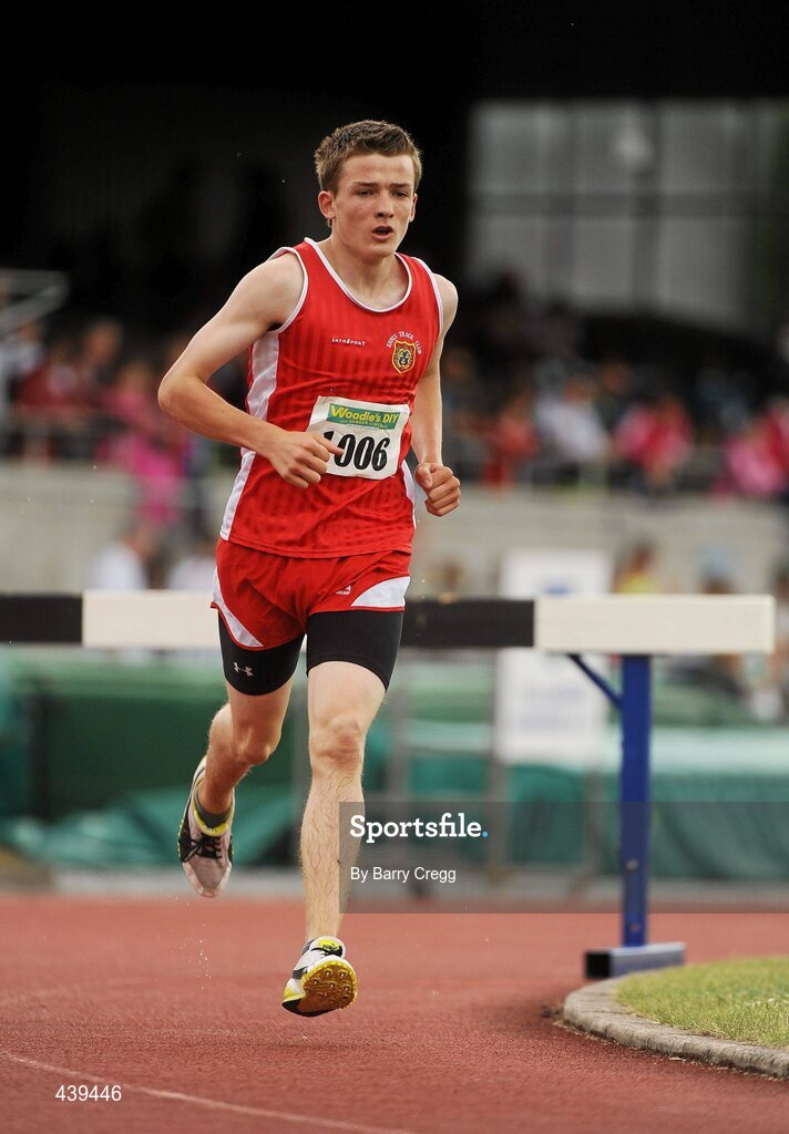 3 July 2010; Aidan Kearney, Ennis Track, in action in the U-18 Boy's 2000m Steeplechase, during the Woodie's DIY AAI Juvenile Track & Field Championships. Tullamore Harriers Stadium, Tullamore, Co. Offaly. Picture credit: Barry Cregg / SPORTSFILE