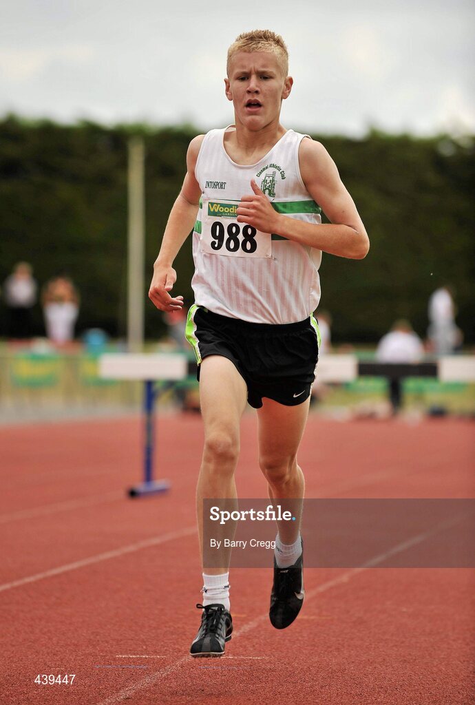 3 July 2010; Michael Carey, Clonmel, Co. Tipperary, in action in the U-17 Boy's 1500m Steeplechase, during the Woodie's DIY AAI Juvenile Track & Field Championships. Tullamore Harriers Stadium, Tullamore, Co. Offaly. Picture credit: Barry Cregg / SPORTSFILE
