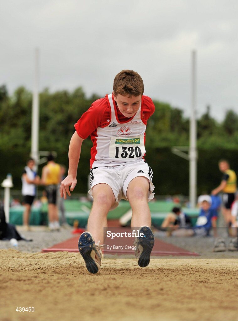 3 July 2010; Ben Roberts, North Sligo, in action in the U-15 Boy's Long Jump, during the Woodie's DIY AAI Juvenile Track & Field Championships. Tullamore Harriers Stadium, Tullamore, Co. Offaly. Picture credit: Barry Cregg / SPORTSFILE