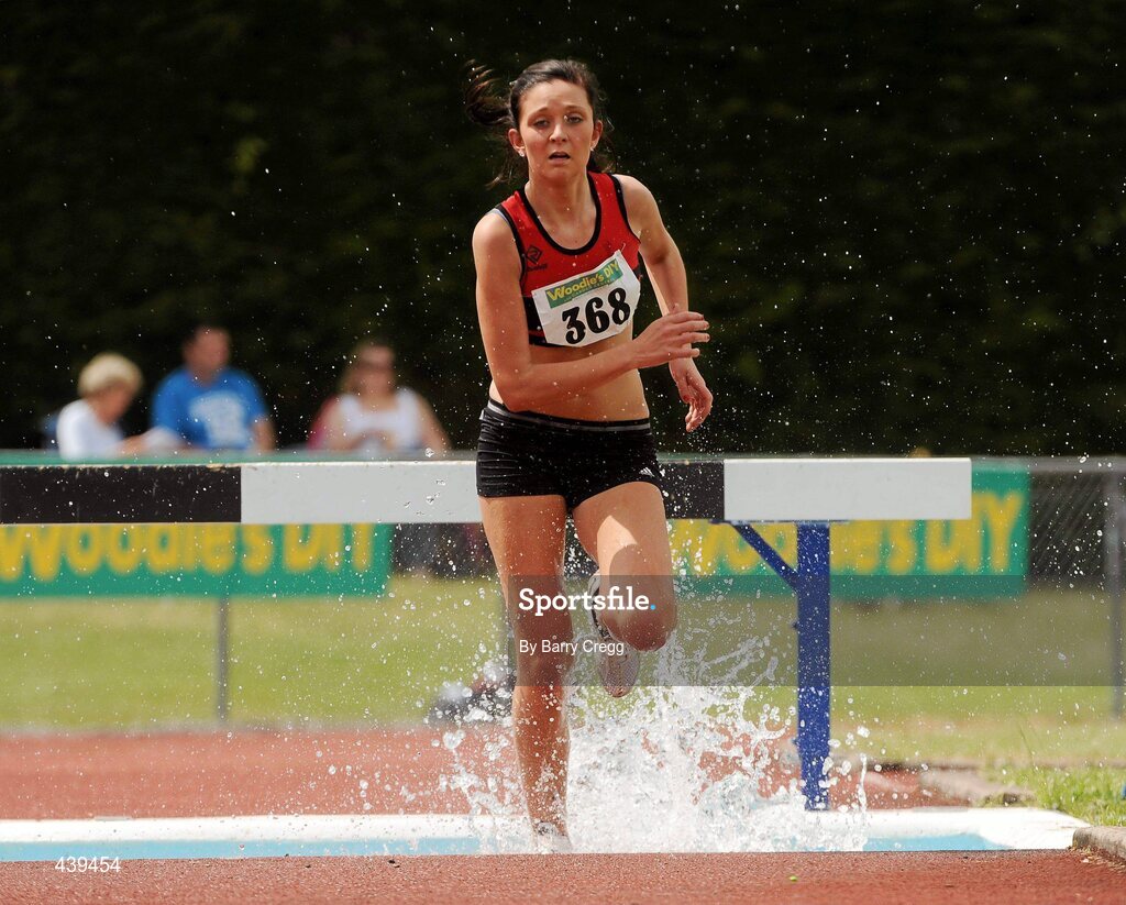 3 July 2010; Dara Broe, Inbhear Dee, in action in the U-19 Girl's Steeplechase, during the Woodie's DIY AAI Juvenile Track & Field Championships. Tullamore Harriers Stadium, Tullamore, Co. Offaly. Picture credit: Barry Cregg / SPORTSFILE