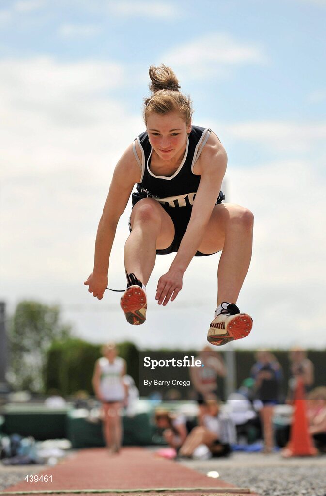 3 July 2010; Grace McKenzie, Belgooly, in action in the U-15 Girl's Long Jump, during the Woodie's DIY AAI Juvenile Track & Field Championships. Tullamore Harriers Stadium, Tullamore, Co. Offaly. Picture credit: Barry Cregg / SPORTSFILE