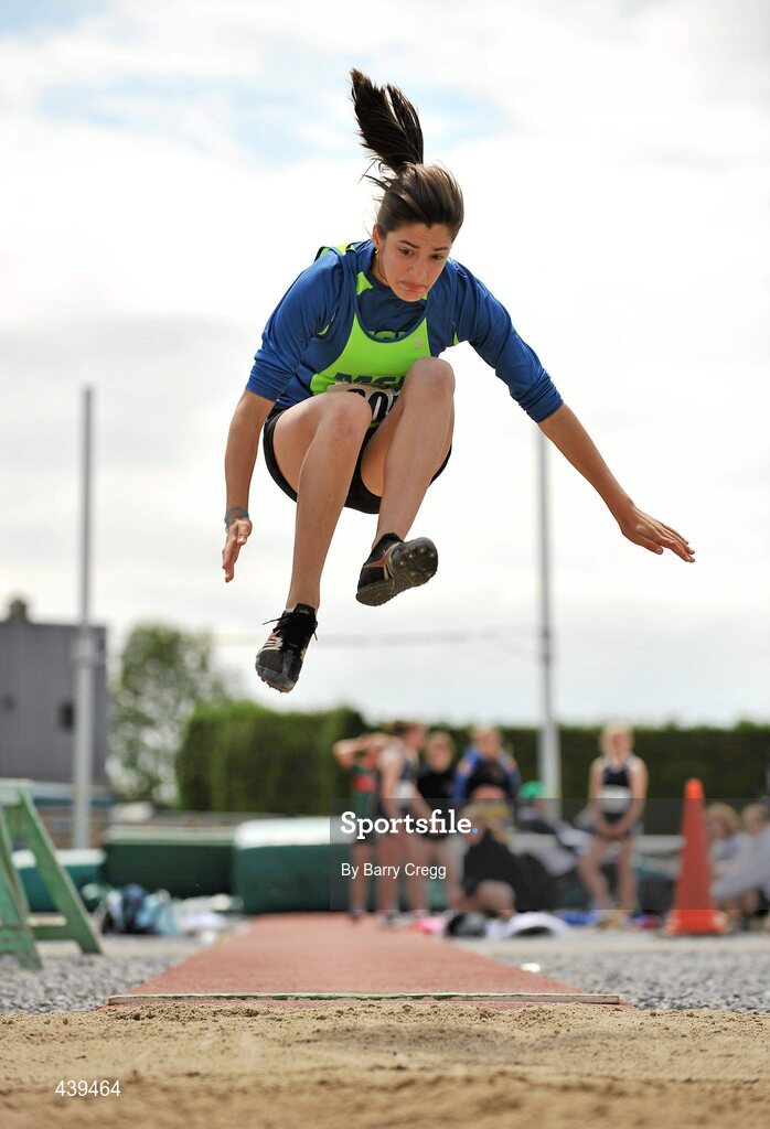 3 July 2010; Aoife O'Conor, St. Brigid's, in action in the U-15 Girl's Long Jump, during the Woodie's DIY AAI Juvenile Track & Field Championships. Tullamore Harriers Stadium, Tullamore, Co. Offaly. Picture credit: Barry Cregg / SPORTSFILE
