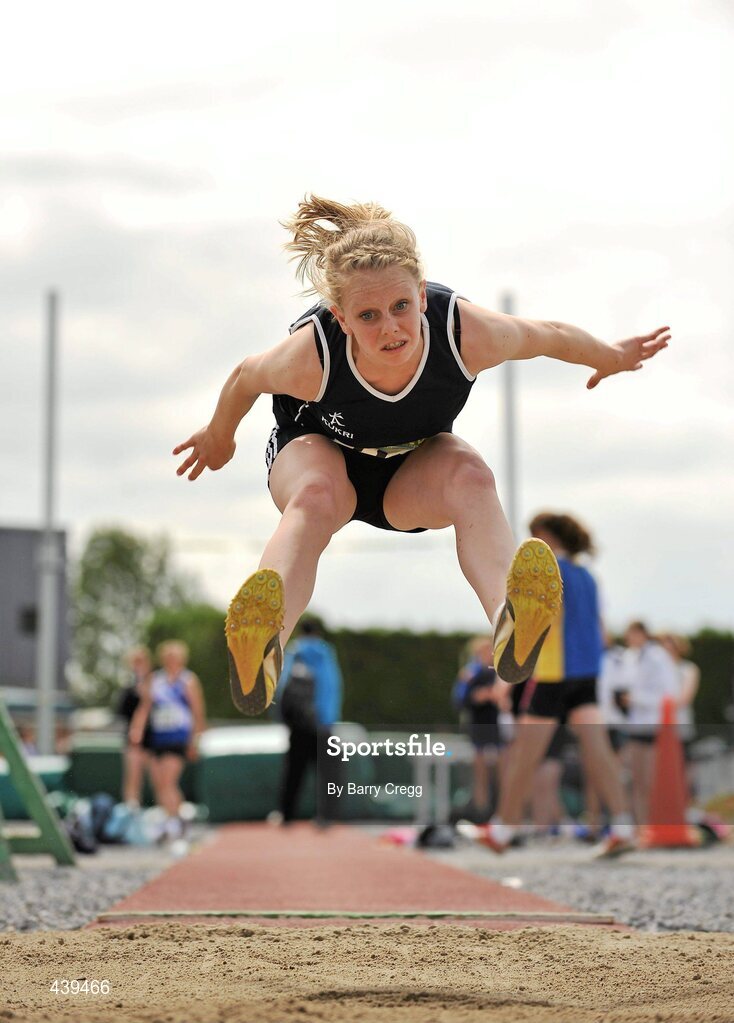 3 July 2010; Jayne Pennefather, Belgooly, in action in the U-15 Girl's Long Jump, during the Woodie's DIY AAI Juvenile Track & Field Championships. Tullamore Harriers Stadium, Tullamore, Co. Offaly. Picture credit: Barry Cregg / SPORTSFILE
