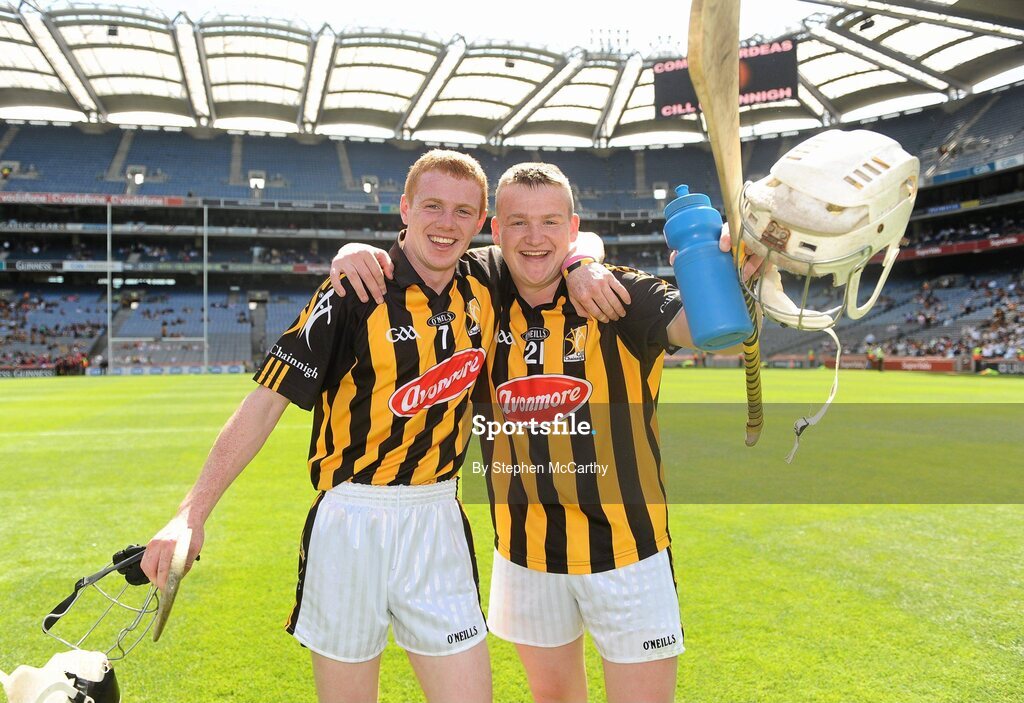 4 July 2010; Eoin McGrath, left, and Stephen Farrell, Kilkenny, celebrate their side's victory. ESB Leinster GAA Hurling Minor Championship Final, Dublin v Kilkenny, Croke Park, Dublin. Picture credit: Stephen McCarthy / SPORTSFILE