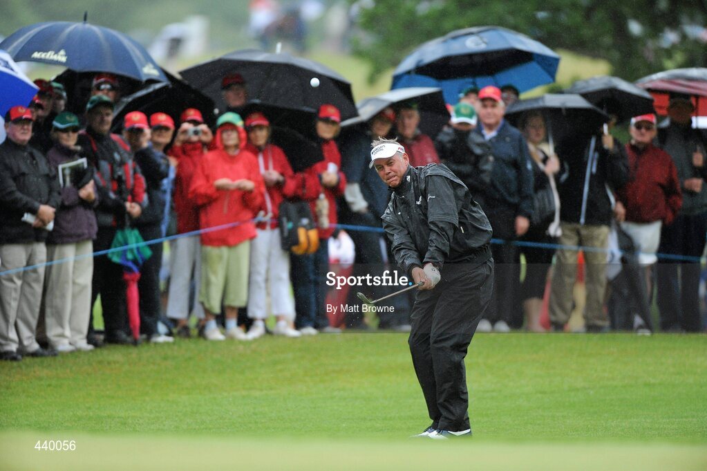 6 July 2010; Darren Clarke pitches onto the 9th green during the JP McManus Invitational Pro-Am. Adare Manor, Co. Limerick. Picture credit: Matt Browne / SPORTSFILE