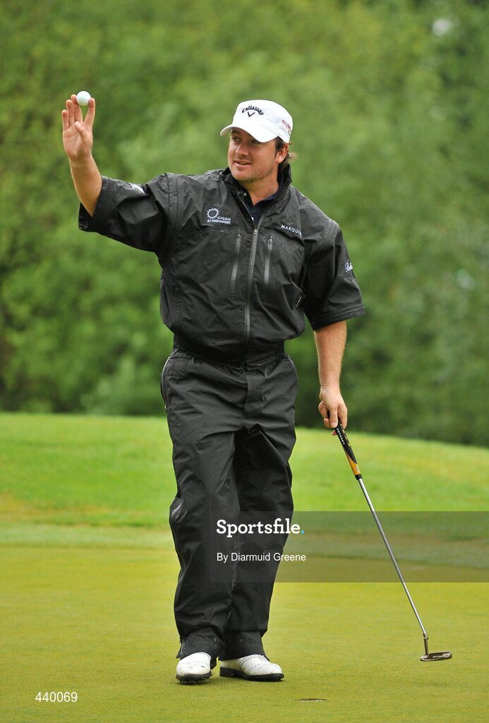 6 July 2010; Graeme McDowell salutes the crowd after putting on the 11th green during the JP McManus Invitational Pro-Am. Adare Manor, Adare, Co. Limerick. Picture credit: Diarmuid Greene / SPORTSFILE