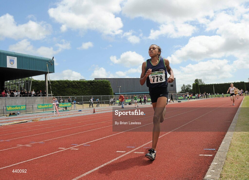 4 July 2010; Nadia Power, Templeogue, on her way to winning the U13 Girl's 600m, during the Woodie's DIY AAI Juvenile Track & Field Championships. Tullamore Harriers Stadium, Tullamore, Co. Offaly. Picture credit: Brian Lawless / SPORTSFILE