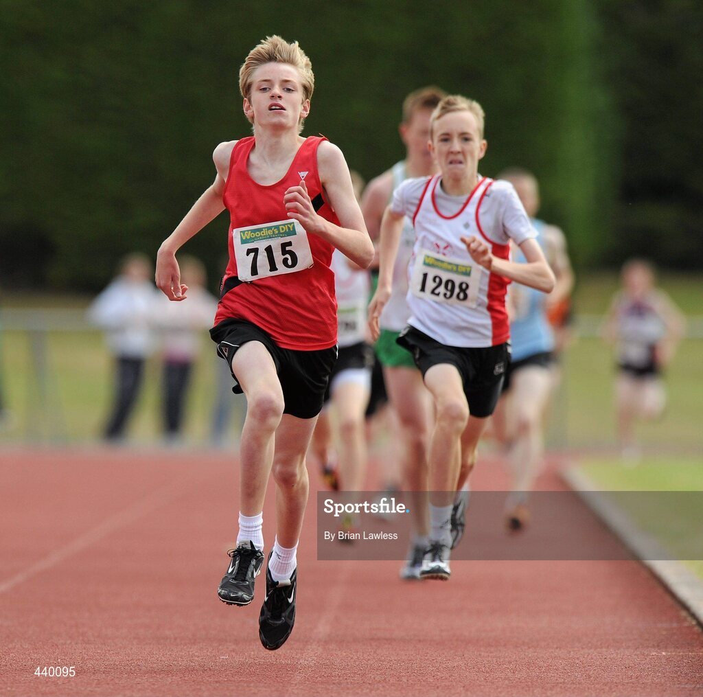 4 July 2010; Harry Larkin, Lucan Harriers, on his way to winning the U14 Boy's 800m, during the Woodie's DIY AAI Juvenile Track & Field Championships. Tullamore Harriers Stadium, Tullamore, Co. Offaly. Picture credit: Brian Lawless / SPORTSFILE