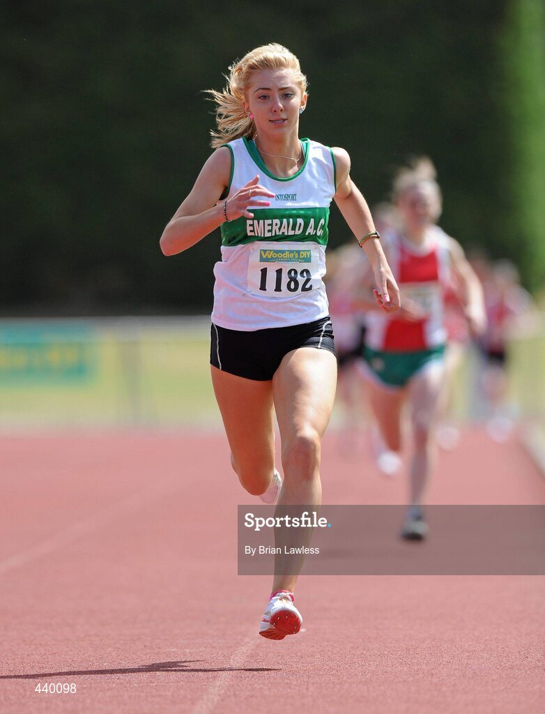 4 July 2010; Amy O'Donoghue, Emerald, on her way to winning the U17 Girl's 800m, during the Woodie's DIY AAI Juvenile Track & Field Championships. Tullamore Harriers Stadium, Tullamore, Co. Offaly. Picture credit: Brian Lawless / SPORTSFILE
