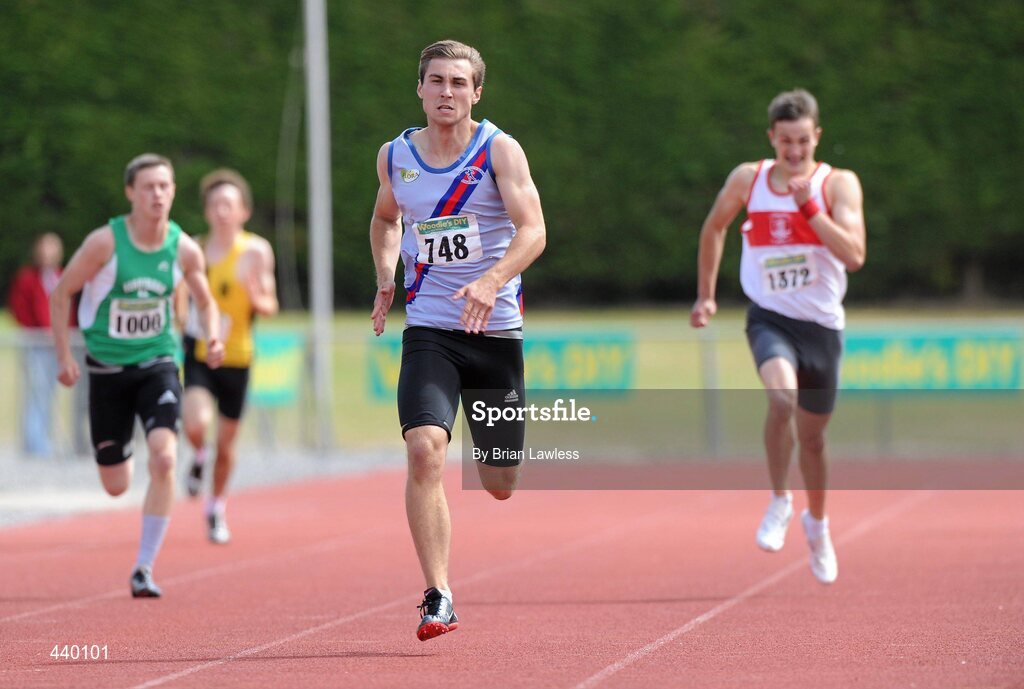 4 July 2010; Joseph Dowling, Dundrum South Dublin, on his way to winning the U18 Boy's 400m, during the Woodie's DIY AAI Juvenile Track & Field Championships. Tullamore Harriers Stadium, Tullamore, Co. Offaly. Picture credit: Brian Lawless / SPORTSFILE