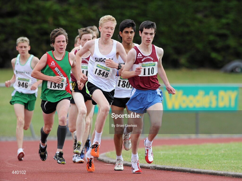 4 July 2010; James McGeough (1348), Sligo, on his way to winning the U16 Boy's 3000m, during the Woodie's DIY AAI Juvenile Track & Field Championships. Tullamore Harriers Stadium, Tullamore, Co. Offaly. Picture credit: Brian Lawless / SPORTSFILE