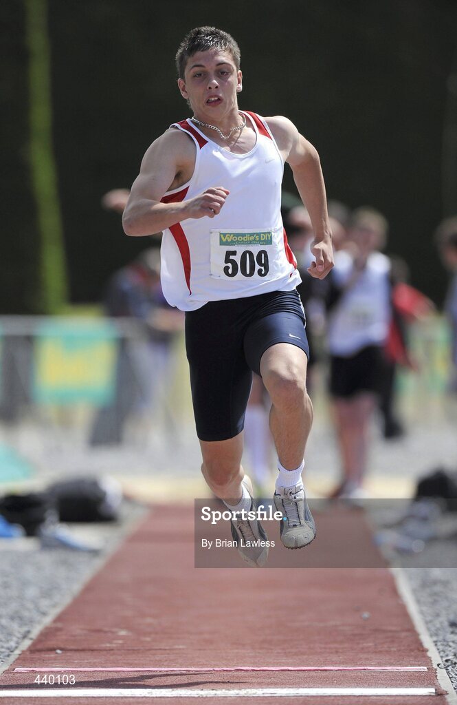 4 July 2010; Jason White, Devenish College, on his way to winning the U17 Boy's Triple Jump, during the Woodie's DIY AAI Juvenile Track & Field Championships. Tullamore Harriers Stadium, Tullamore, Co. Offaly. Picture credit: Brian Lawless / SPORTSFILE