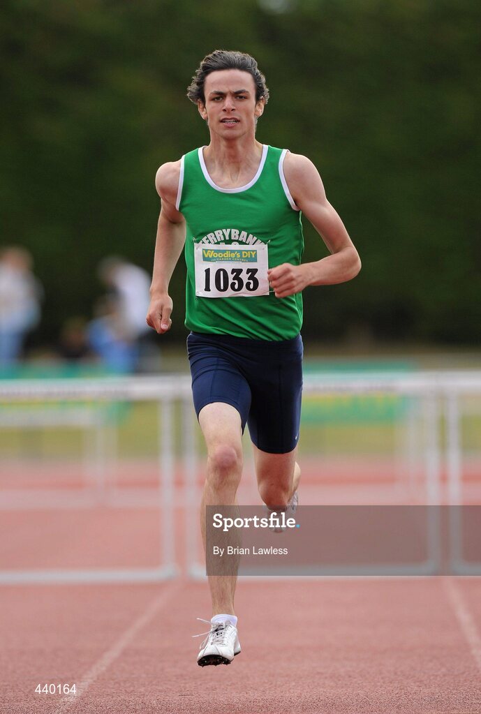 4 July 2010; Thomas Barr, Ferrybank, on his way to winning the U19 Boy's 400m Hurdles, during the Woodie's DIY AAI Juvenile Track & Field Championships. Tullamore Harriers Stadium, Tullamore, Co. Offaly. Picture credit: Brian Lawless / SPORTSFILE