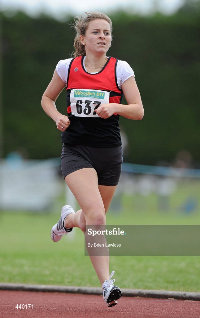 4 July 2010; Claire Earls, Inbhear Dee, on her way to winning the U19 Girl's 800m, during the Woodie's DIY AAI Juvenile Track & Field Championships. Tullamore Harriers Stadium, Tullamore, Co. Offaly. Picture credit: Brian Lawless / SPORTSFILE