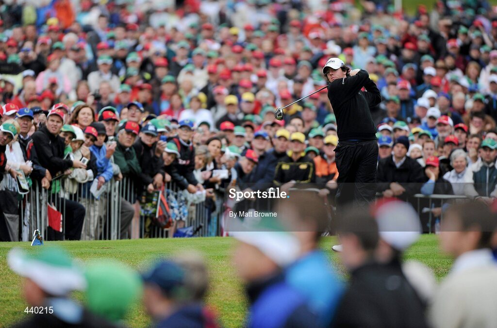 6 July 2010; Rory McIlroy watches his tee shot from the first tee box during the JP McManus Invitational Pro-Am. Adare Manor, Co. Limerick. Picture credit: Matt Browne / SPORTSFILE