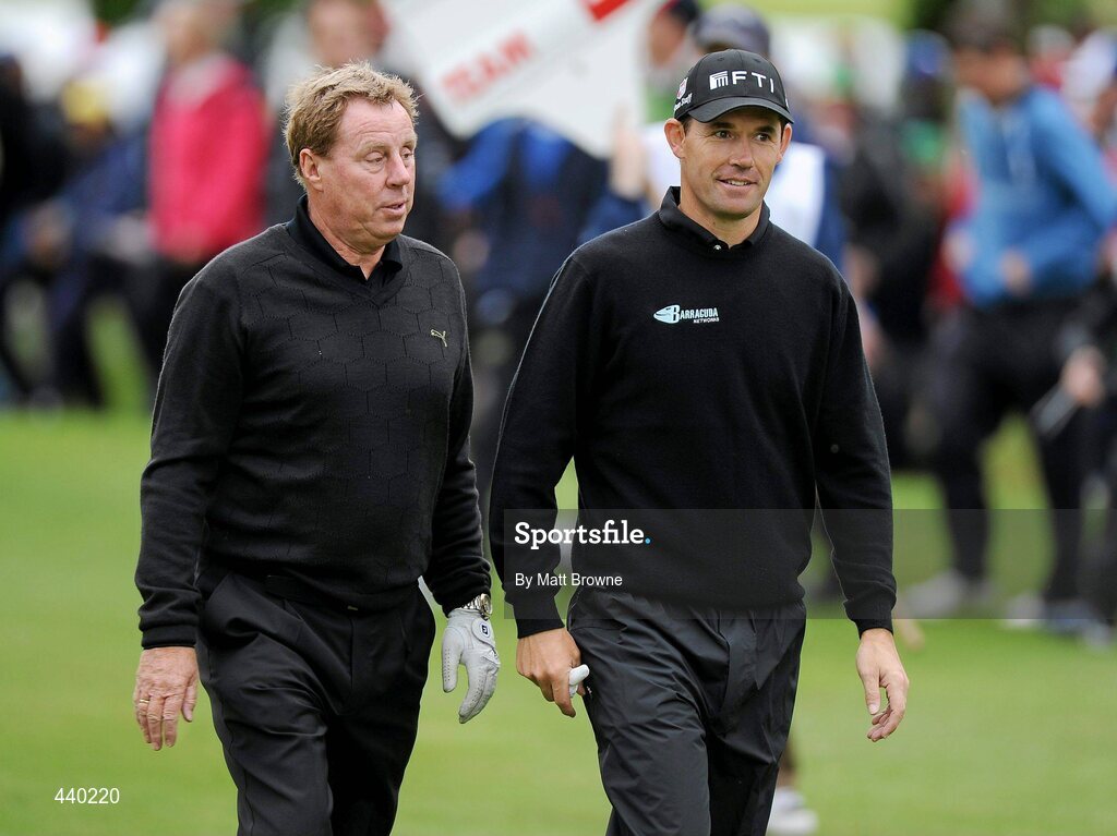 6 July 2010; Padraig Harrington with Tottenham Hotspur manager Harry Redknapp during the JP McManus Invitational Pro-Am. Adare Manor, Co. Limerick. Picture credit: Matt Browne / SPORTSFILE