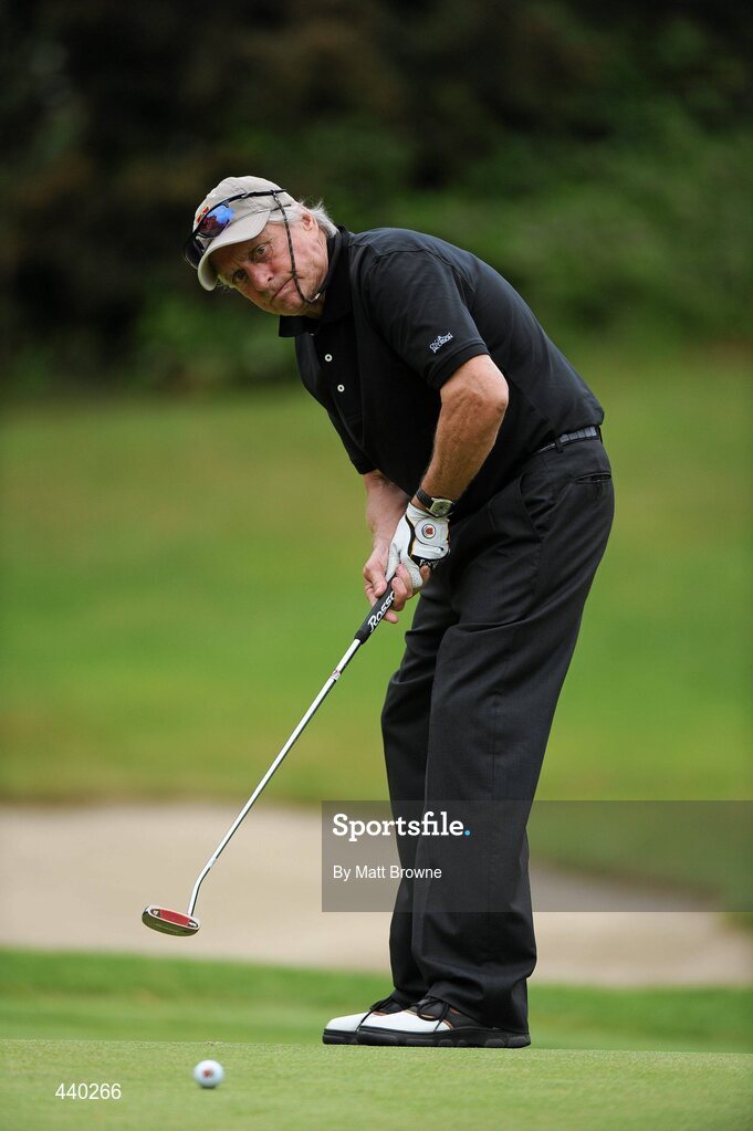 6 July 2010; Michael Douglas watches his putt on the 13th green during the JP McManus Invitational Pro-Am. Adare Manor, Co. Limerick. Picture credit: Matt Browne / SPORTSFILE
