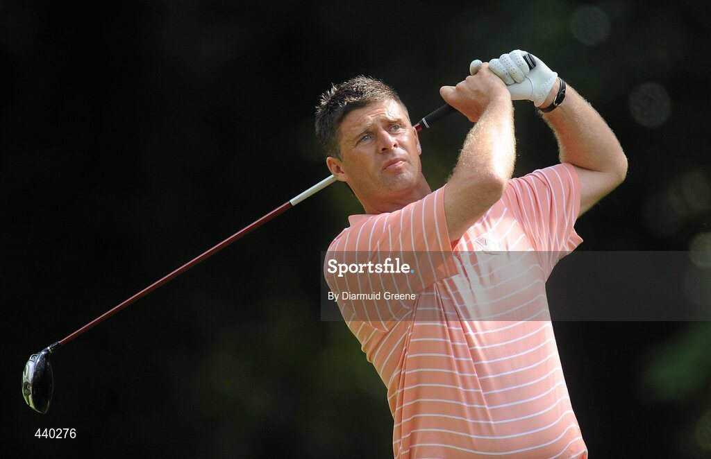 6 July 2010; Sunderland AFC chairman Niall Quinn watches his tee shot on the 14th tee box during the JP McManus Invitational Pro-Am. Adare Manor, Adare, Co. Limerick. Picture credit: Diarmuid Greene / SPORTSFILE