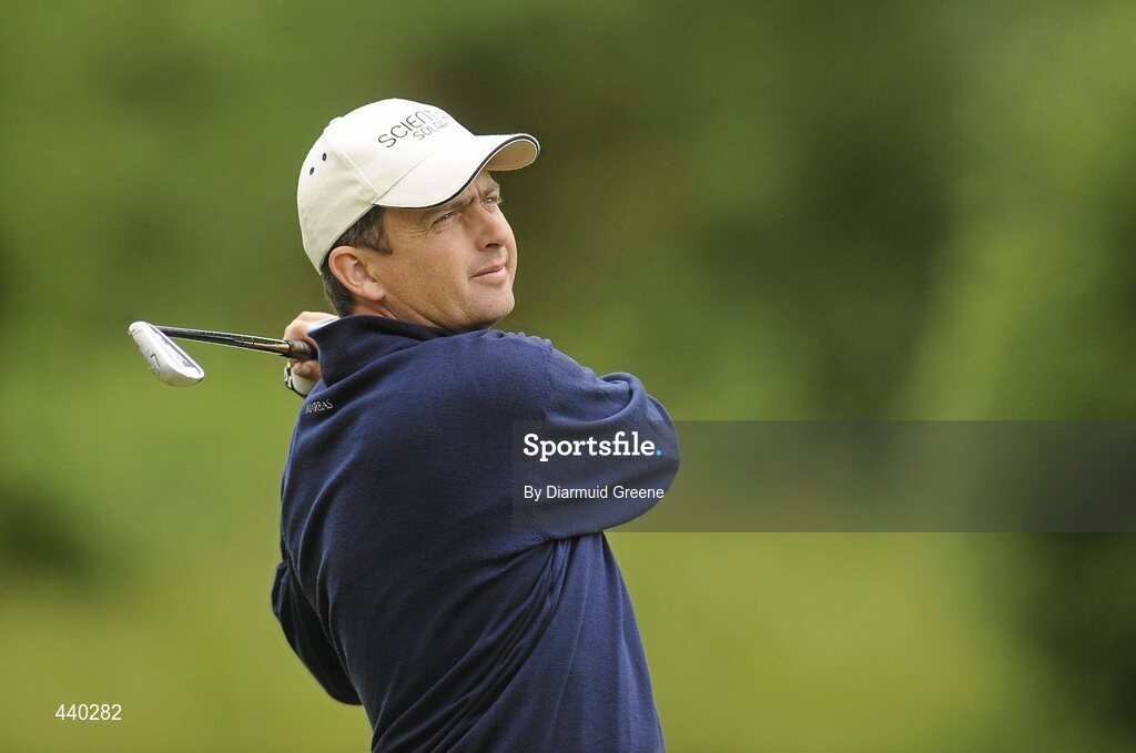 6 July 2010; Peter Lawrie watches his second shot on the 13th during the JP McManus Invitational Pro-Am. Adare Manor, Adare, Co. Limerick. Picture credit: Diarmuid Greene / SPORTSFILE