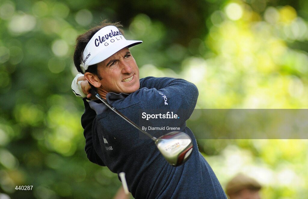 6 July 2010; Gonzalo Fdez-Castano watches his tee shot from the 13th tee box during the JP McManus Invitational Pro-Am. Adare Manor, Adare, Co. Limerick. Picture credit: Diarmuid Greene / SPORTSFILE