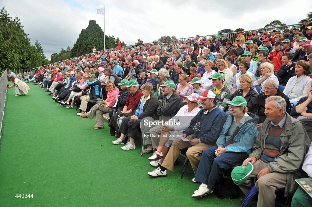 6 July 2010; Spectators watch on from a stand on the 18th green during the JP McManus Invitational Pro-Am. Adare Manor, Adare, Co. Limerick. Picture credit: Diarmuid Greene / SPORTSFILE
