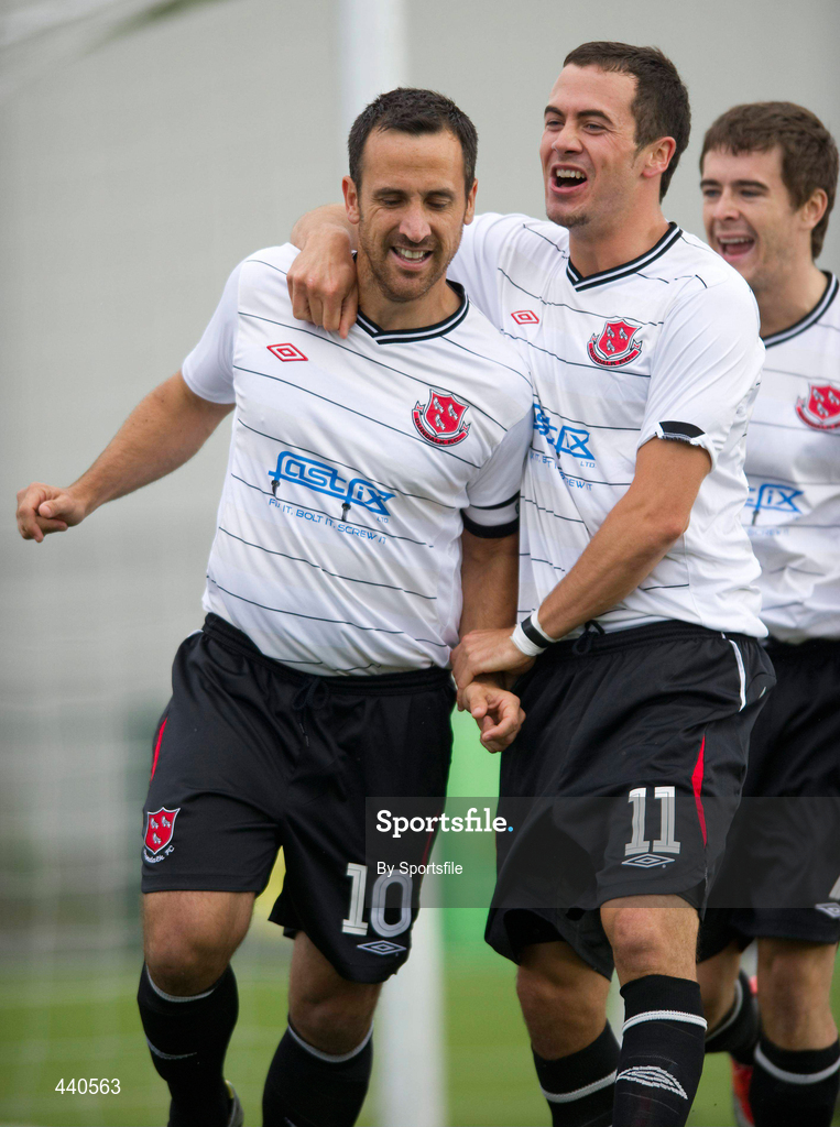 8 July 2010; Neale Fenn, Dundalk, left, celebrates scoring his side's first goal from the penalty spot with team-mate Ross Gaynor. UEFA Europa League First Qualifying Round, 2nd Leg, Dundalk v CS Grevenmacher, Oriel Park, Dundalk, Co. Louth. Photo by Sportsfile