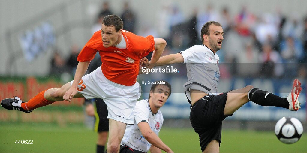 8 July 2010; Fahrudin Kuduzovic, Dundalk, in action against Tobias Lorig, CS Grevenmacher. UEFA Europa League First Qualifying Round, 2nd Leg, Dundalk v CS Grevenmacher, Oriel Park, Dundalk, Co. Louth. Photo by Sportsfile