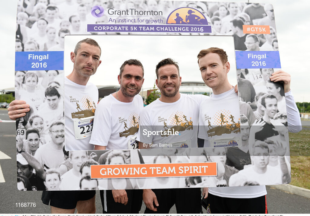9 June 2016; John Donlon, Alan Keegan, Martin Francis and Andy Donlan of Thermodial ahead of the Grant Thornton Corporate 5K Team Challenge at the National Sports Campus in Abbotstown, Dublin. Photo by Sam Barnes/Sportsfile