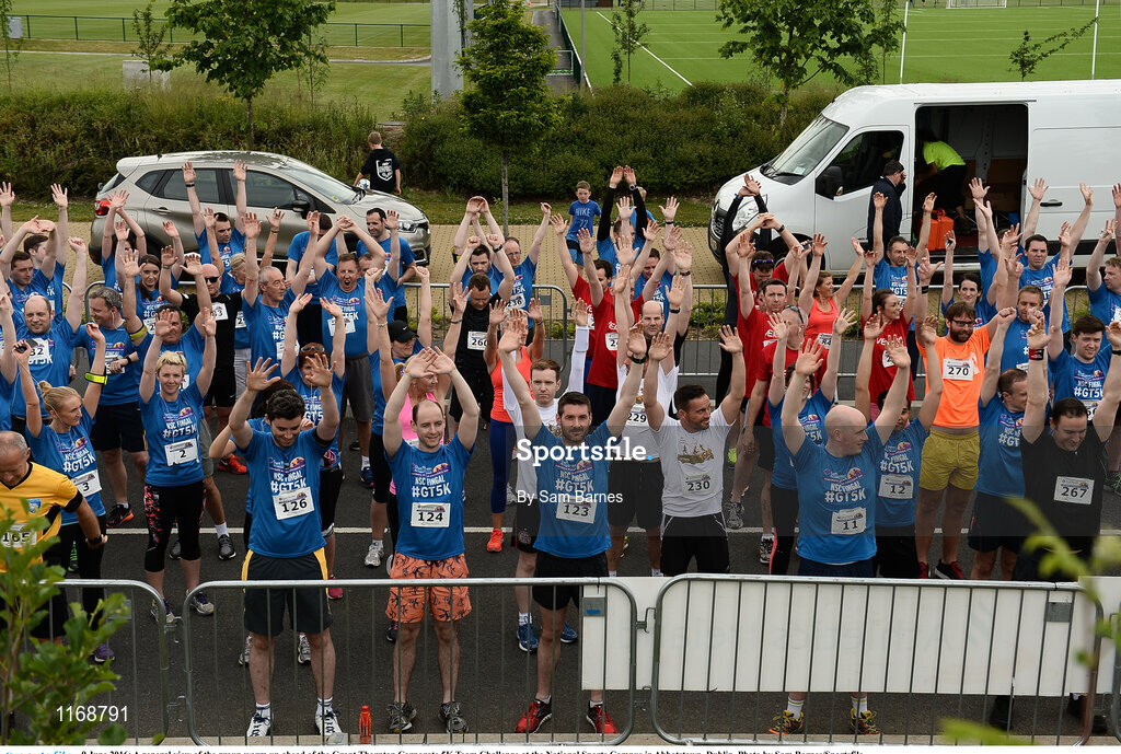 9 June 2016; A general view of the group warm up ahead of the Grant Thornton Corporate 5K Team Challenge at the National Sports Campus in Abbotstown, Dublin. Photo by Sam Barnes/Sportsfile