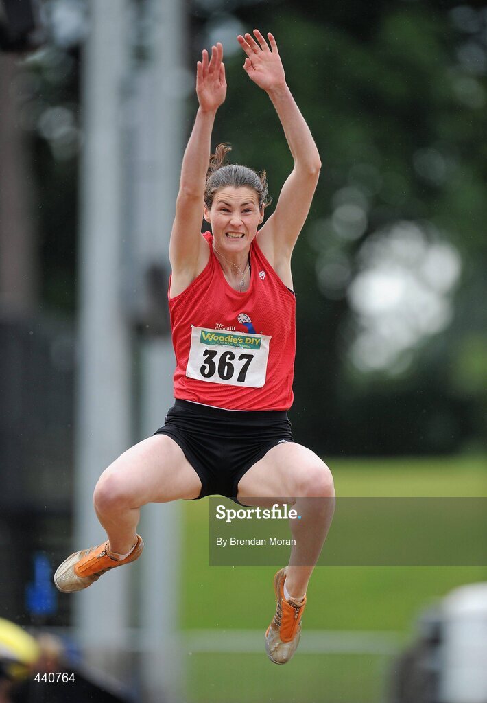 10 July 2010; Mary McLoone, Tir Chonaill AC, on her way to finishing second in the Women's Long Jump during the Woodie's DIY AAI Senior Track & Field Championships. Morton Stadium, Santry, Dublin. Picture credit: Brendan Moran / SPORTSFILE
