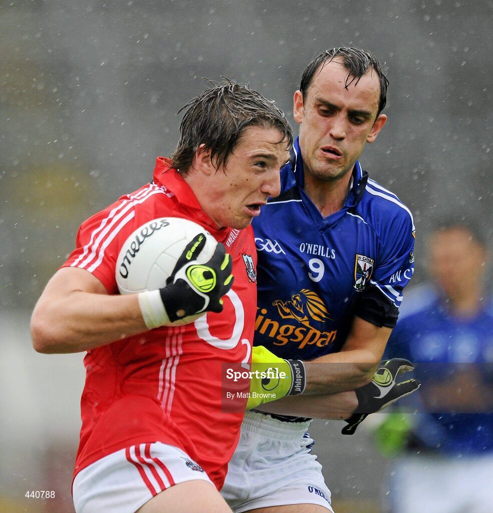 10 July 2010; Aidan Walsh, Cork, in action against Eoin McGuigan, Cavan. GAA Football All-Ireland Senior Championship Qualifier, Round 2, Cork v Cavan, Pairc Ui Chaoimh, Cork.  Picture credit: Matt Browne / SPORTSFILE
