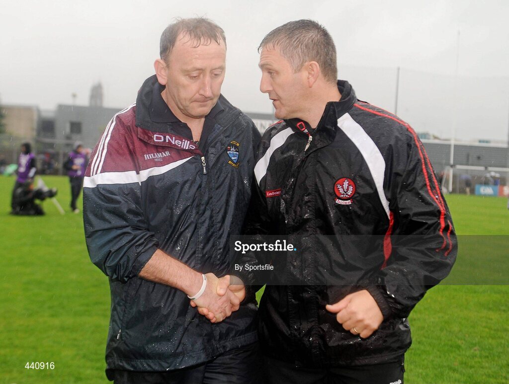 10 July 2010; Westmeath manager Pat Flanagan with Derry manager Damian Cassidy, right, after the game. GAA Football All-Ireland Senior Championship Qualifier, Round 2, Westmeath v Derry, Cusack Park, Mullingar, Co. Westmeath. Photo by Sportsfile