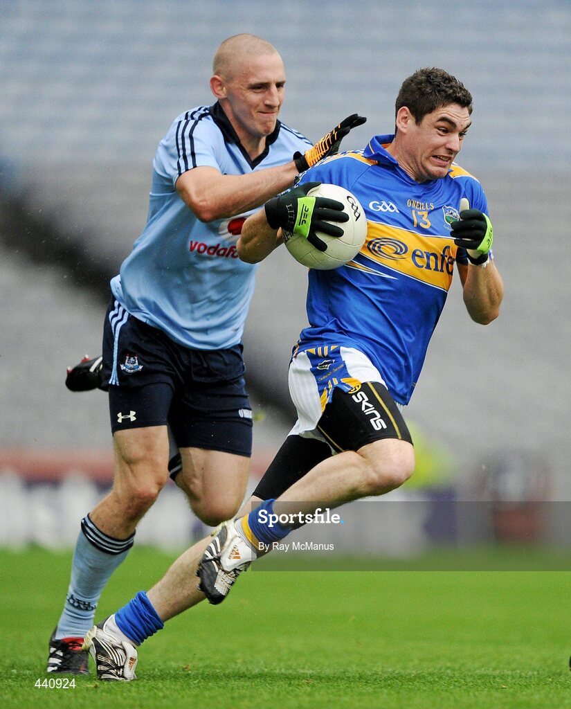 10 July 2010; Philip Austin, Tipperary, in action against Eoghan O'Gara, Dublin. GAA Football All-Ireland Senior Championship Qualifier, Round 2, Dublin v Tipperary, Croke Park, Dublin. Picture credit: Ray McManus / SPORTSFILE