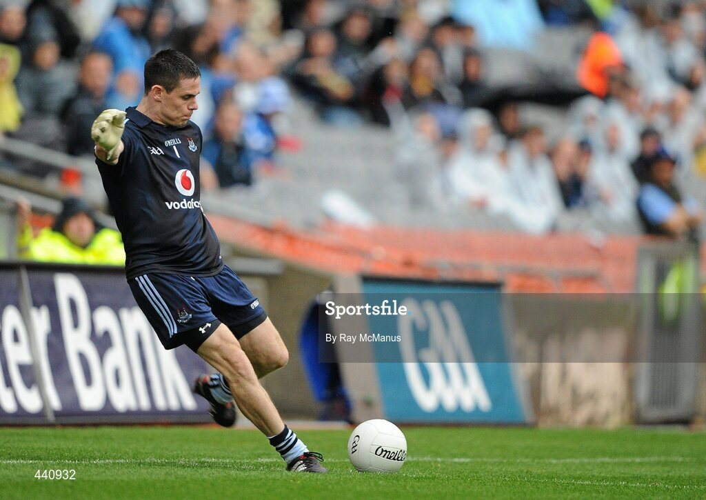10 July 2010; Dublin goalkeeper Stephen Cluxton attempts a 45 early in the second half. GAA Football All-Ireland Senior Championship Qualifier, Round 2, Dublin v Tipperary, Croke Park, Dublin. Picture credit: Ray McManus / SPORTSFILE