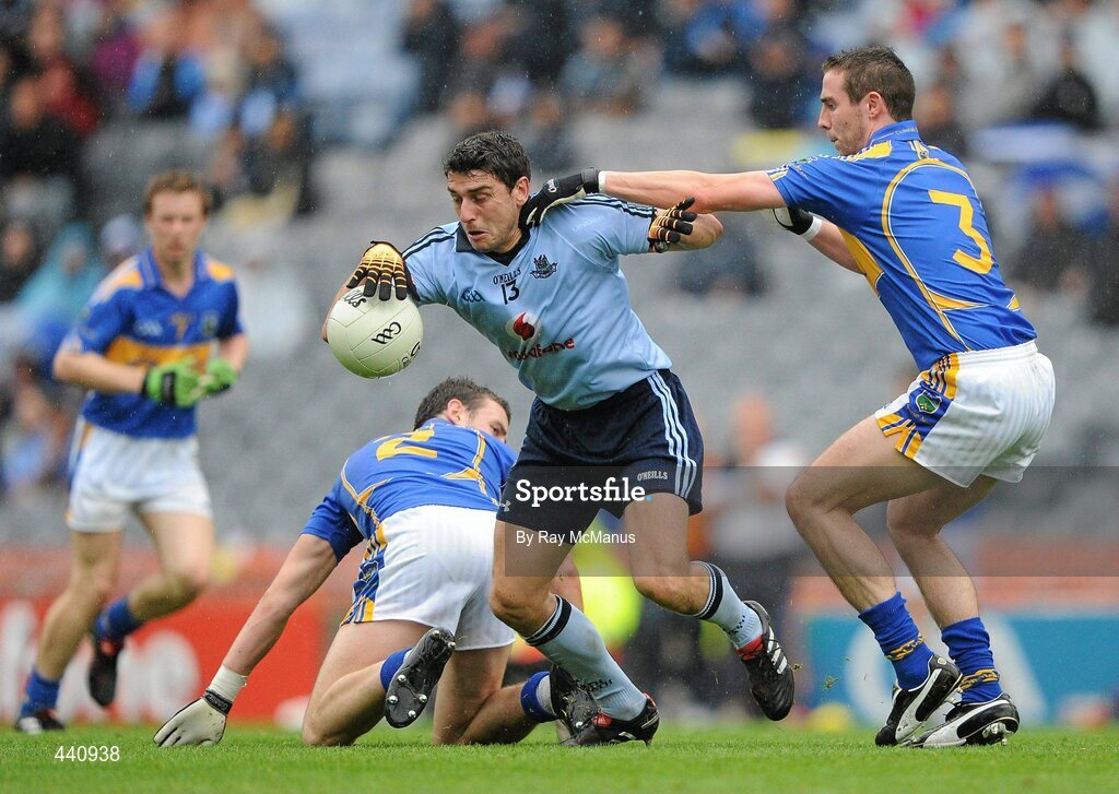 10 July 2010; Bernard Brogan, Dublin, in action against Robbie Costigan, Tipperary. GAA Football All-Ireland Senior Championship Qualifier, Round 2, Dublin v Tipperary, Croke Park, Dublin. Picture credit: Ray McManus / SPORTSFILE