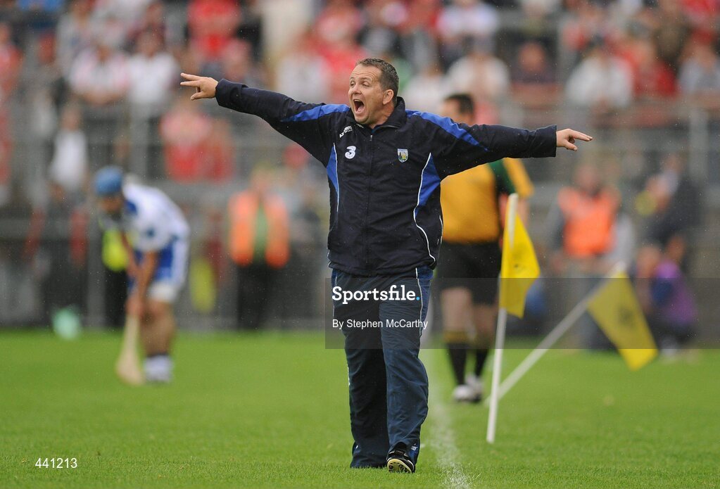 11 July 2010; Waterford manager Davy Fitzgerald reacts during the final minutes of the game. Munster GAA Hurling Senior Championship Final, Cork v Waterford, Semple Stadium, Thurles, Co. Tipperary. Picture credit: Stephen McCarthy / SPORTSFILE
