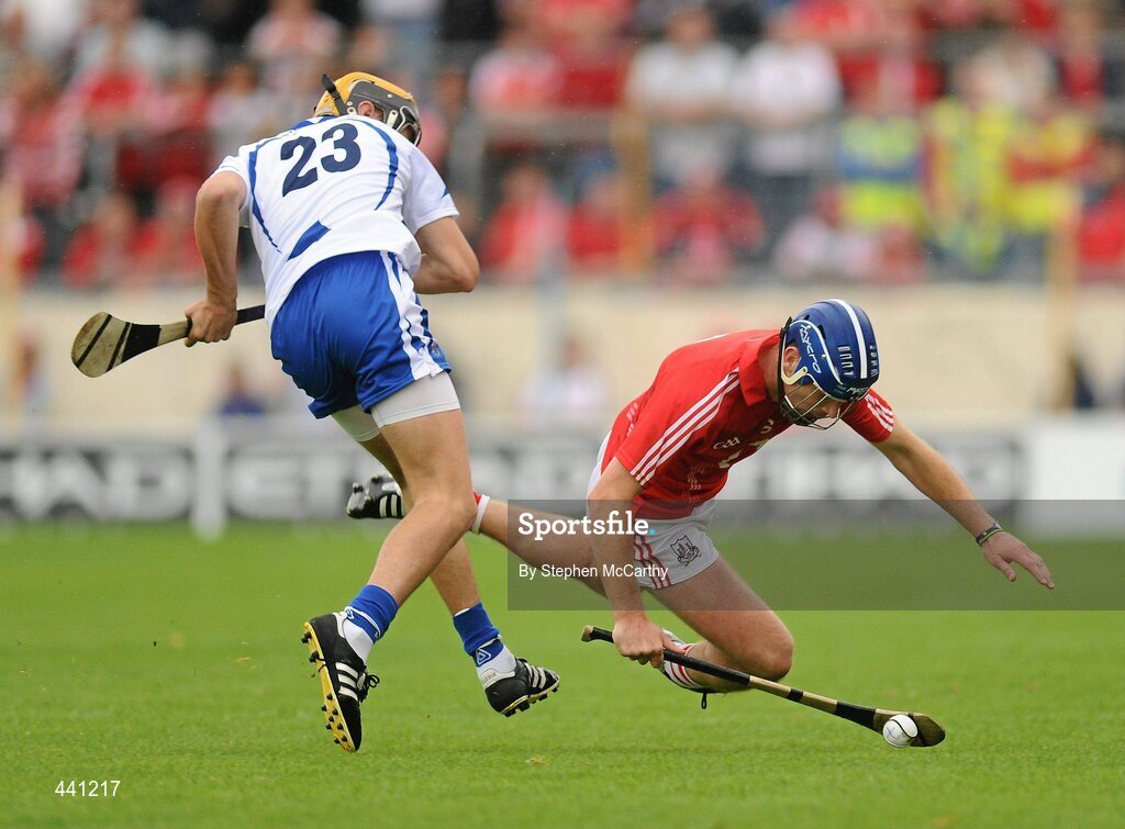 11 July 2010; Ronan Curran, Cork, in action against Maurice Shanahan, Waterford. Munster GAA Hurling Senior Championship Final, Cork v Waterford, Semple Stadium, Thurles, Co. Tipperary. Picture credit: Stephen McCarthy / SPORTSFILE