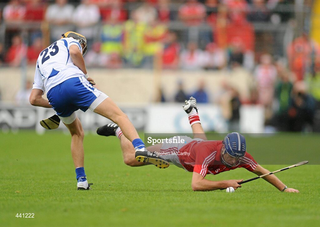 11 July 2010; Ronan Curran, Cork, in action against Maurice Shanahan, Waterford. Munster GAA Hurling Senior Championship Final, Cork v Waterford, Semple Stadium, Thurles, Co. Tipperary. Picture credit: Stephen McCarthy / SPORTSFILE