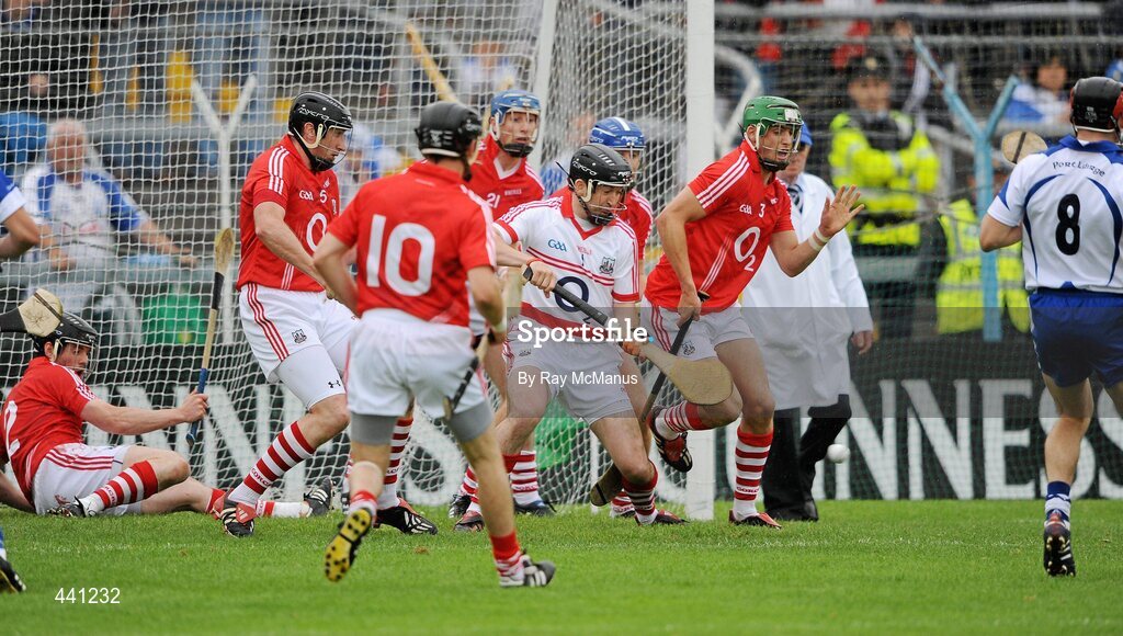 11 July 2010; Donal Og Cusack, and the Cork defence, is beaten by Tony Browne's late strike for a Waterford goal.  Munster GAA Hurling Senior Championship Final, Cork v Waterford, Semple Stadium, Thurles, Co. Tipperary. Picture credit: Ray McManus / SPORTSFILE