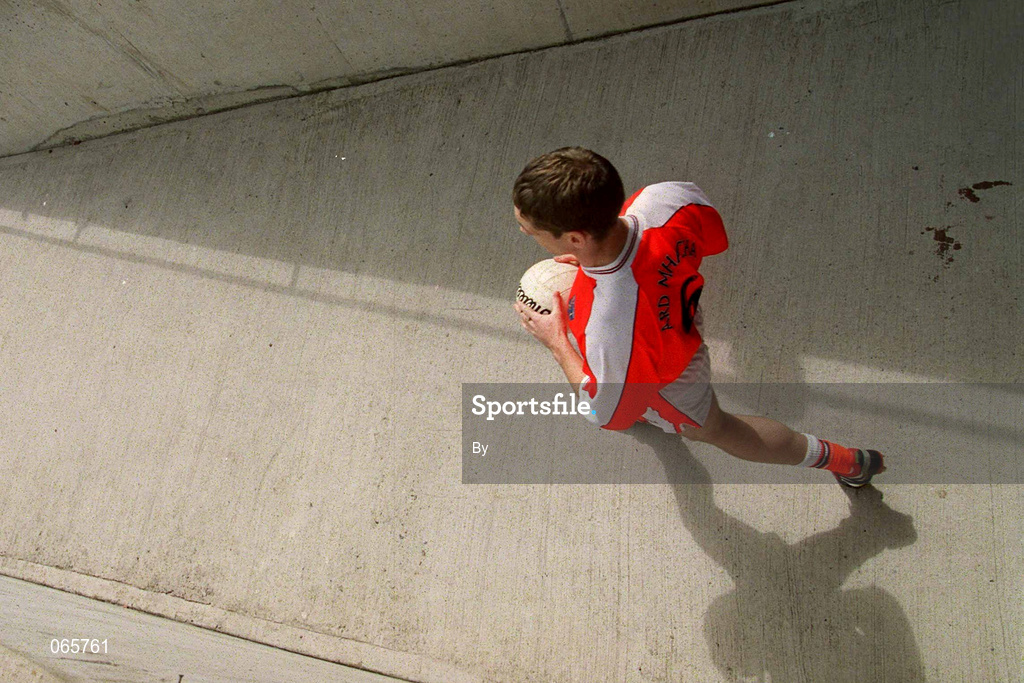 20 May 2001; Armagh captain, Kieran McGeeney leads his team onto the pitch, Armagh v Tyrone, Ulster Senior Football Championship, St. Tighearnach's Park, Clones. Picture credit; Damien Eagers / SPORTSFILE