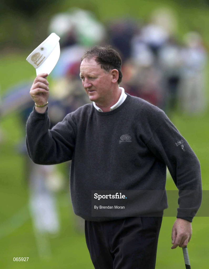 28 June 2001; Eamonn Darcy of Ireland acknowledges the crowd's applause after finishing his round on 65, 6 shots under par, during day one of the Murphy's Irish Open at Fota Island Golf Club in Cork. Photo by Brendan Moran/Sportsfile