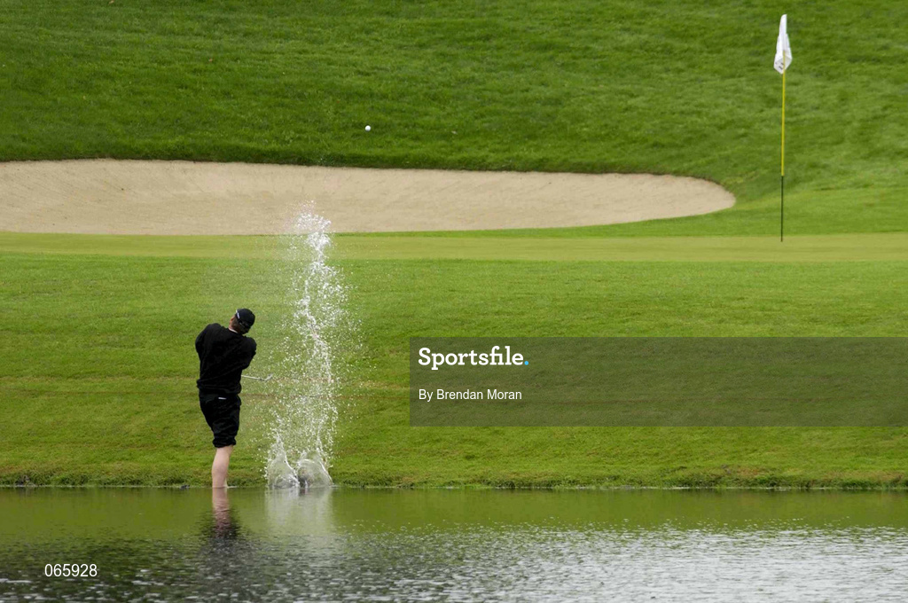 28 June 2001; Mathias Gronberg of Sweden plays from the water on the 13th during day one of the Murphy's Irish Open at Fota Island Golf Club in Cork. Photo by Brendan Moran/Sportsfile
